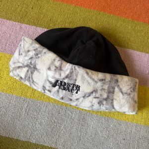Abstract Fleece Gorpcore Reversible White Camo Black Rollover Blizzard Beanie